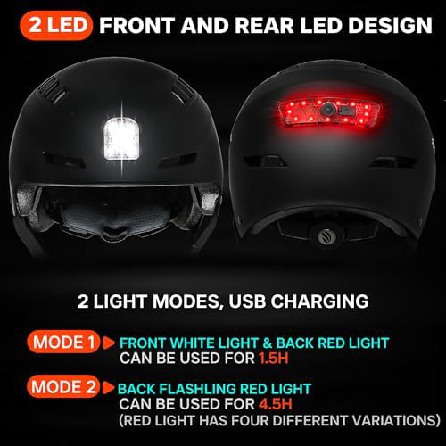Black commuter helmet with integrated LED lights medium — photo 3
