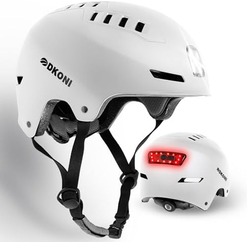 White urban cycling helmet with LED lights large