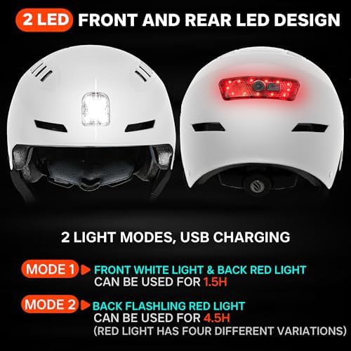 White urban cycling helmet with LED lights large — photo 3