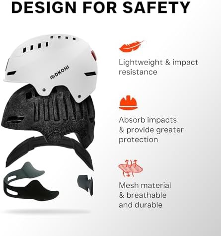White urban cycling helmet with LED lights large — photo 5