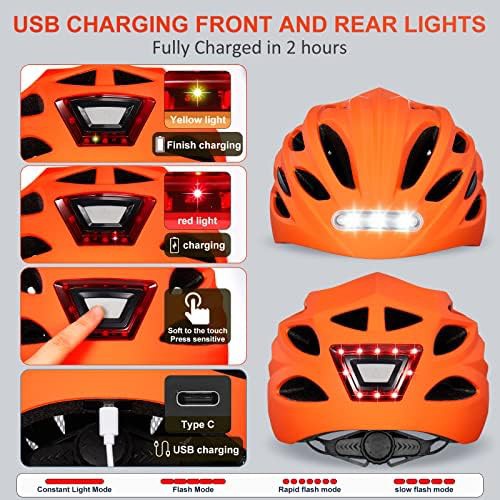 Matte Orange Urban Commuter Helmet with LEDs — photo 3
