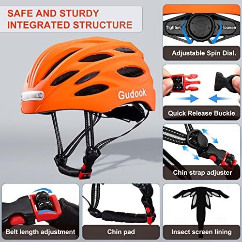 Matte Orange Urban Commuter Helmet with LEDs — photo 4