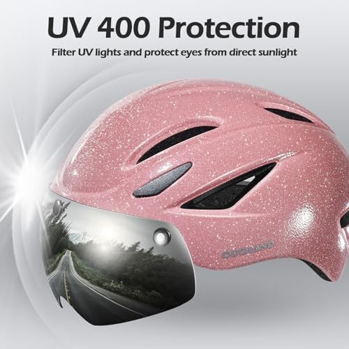 Shining pink mountain bike helmet with visor — photo 3