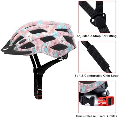 Pink flower road cycling helmet with visor — photo 3