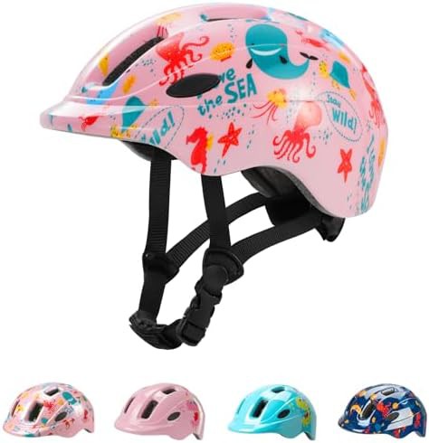 Pink ocean design kids cycling helmet