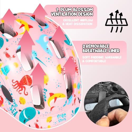 Pink ocean design kids cycling helmet — photo 4
