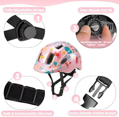 Pink ocean design kids cycling helmet — photo 5