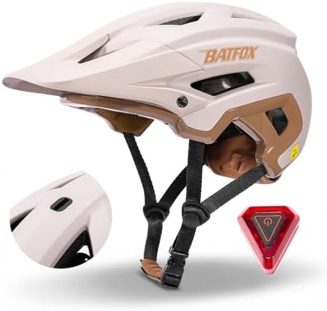 Brown mountain bike helmet with LED light